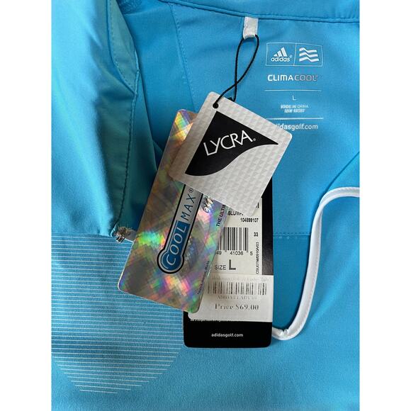 NWT Womens Adidas Climacool Caledonia Golf & Fish‎ Club Blue Short Sleeve Polo L - Picture 7 of 10